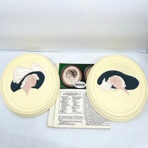Duncan Bisque Cameo Plaque Set Nostalgic Lady Ceramic Vintage Art 2pc **READ**